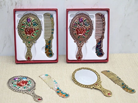 Gül Tasarimi Ayna Ve Tarak Seti Küçük Boy Alk4986