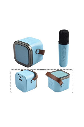 Karaoke Kablosuz Hoparlör Mikrofonlu Rgb Işıklı Bluetooth Speaker Tf Kart/usb Mavi