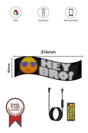 Rp937 Led Matrix Panel 16x64cm Telefon Kontrollü Kayar Led Animasyon Aydınlatma