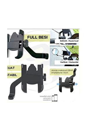 Alüminyum Gövdeli Metal Ayna Bağlantılı Motosiklet Telefon Tutucu 7 İnç Xl