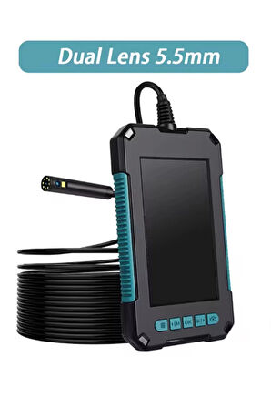 Ekranlı Çift Kameralı 10 Mt Hafıza Kart Destekli Sert Kablo Yılan Endoskop Kamera 5.5 Mm 4.3 Inc