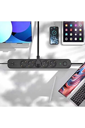 5 Prizli Akım Korumalı Uzatma Kablosu | 2xusb-a + 2xusb-c | 3680w - 2m Kablo