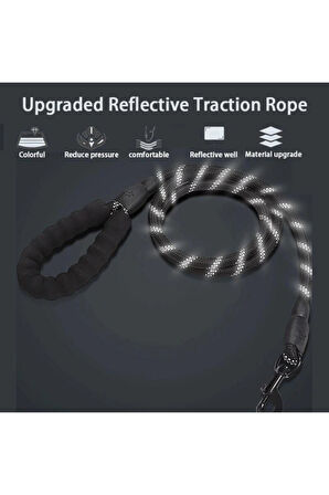 Köpekler İçin Gezdirme Tasması Reflektörlü 130 Cm Halat Orta Ve Büyük Boy Köpekler İçin Siyah