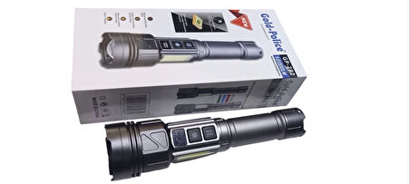 Gold-police Gp-282 Uzun Menzilli Güçlü Şarjlı 10000 Lümen El Feneri 11 Mod Çakar Işıklı Kırmızı-mavi-yeşil Led