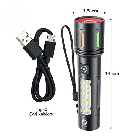 Gold Police Gp-212 Şarjlı Metal El Feneri | 1000 Lümen Polis Feneri Çakarlı