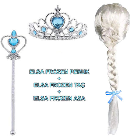 Örgülü Karlar Ülkesi Frozen Elsa Peruğu Tacı Ve Sopası Çocuk Boy