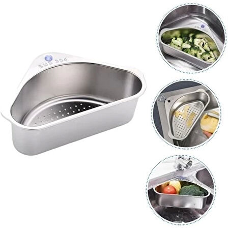 Inox Lavabo Köşe Süzgeci Organizer 304 Paslanmaz Çelik