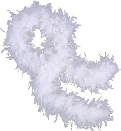 Beyaz Renk Kabarık Kalın Otriş Boa Tüy 6 Cm Genişlik 180-200 Cm Uzunluk