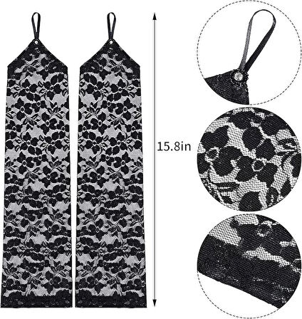 Parmak Askılı Zarif Gece Şıklığı Dantel Eldiven 40 Cm