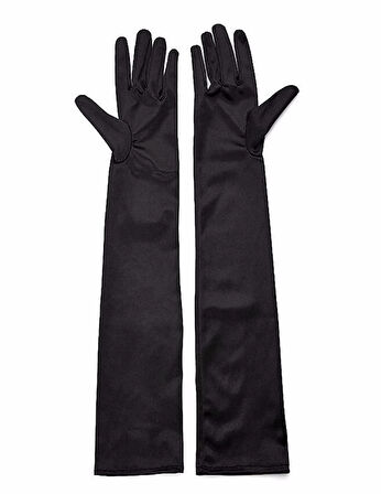 Siyah Renk Likralı Dirseğe Kadar Uzun Kumaş Eldiven 40 Cm