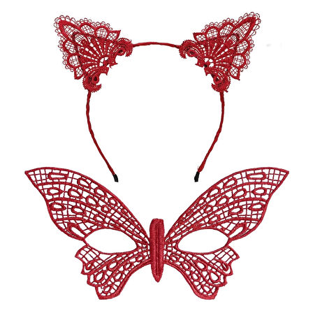 Gösterişli Kırmızı Dantel Maske Ve Taç Seti 7 No – Masquerade Ve Davetler İçin