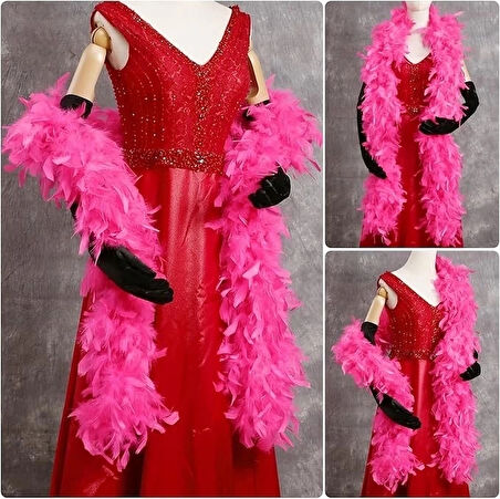 Fuşya Renk Kabarık Kalın Otriş Boa Tüy 6 Cm Genişlik 180-200 Cm Uzunluk