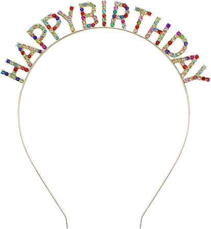 Rengarenk Kristal Taşlı Ekstra Lüks Gümüş Kaplama Happy Birthday Taç 16x17 Cm