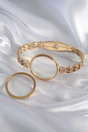 316L Çelik Gold Renk Arpa İşleme Açılabilir Fanus Model Kadın Kelepçe