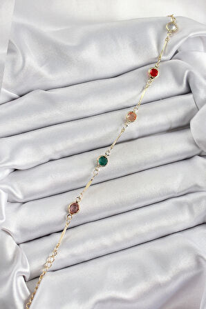 Pirinç Asorti Model Gold Renk Zirkon Taşlı Kadın Bileklik