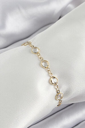 Pirinç Gold Renk Zirkon Taşlı Kadın Bileklik