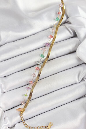 316L Çelik Gold Renk Kristal Karışık Renkli Taşlı Kadın Bileklik