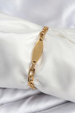 316L Çelik Gold Renk Oval Yazı Yazmaya Uygun Kadın Bileklik