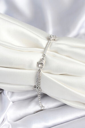 Pirinç Gümüş Renk Yıldız Model Kadın Bileklik