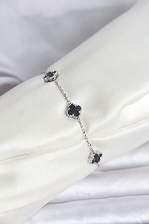 316L Çelik Gümüş Renk Siyah Baby Boy Yonca Bileklik