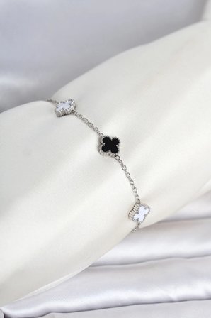 316L Çelik Gümüş Renk Siyah Beyaz Baby Yonca Model Kadın Bileklik
