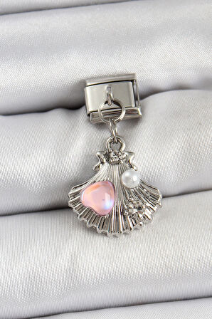 316L Çelik Sallantılı İnci Detaylı İstiridye Model Gümüş Renk Nomination Charm
