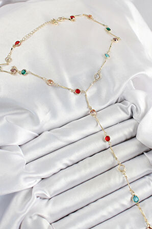 Pirinç Asorti Model Gold Renk Zirkon Taşlı Y Kolye