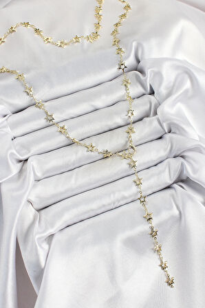 Pirinç Gold Renk Yıldızlı Kadın Y Kolye