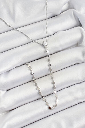 Pirinç Zirkon Taşlı Yıldız Figürlü Y Model Gümüş Renk Kadın Kolye