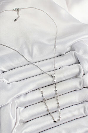 Pirinç Zirkon Taşlı Yıldız Figürlü Y Model Gümüş Renk Kadın Kolye