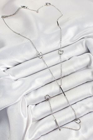 316L Çelik Kelebek Figürlü Y Model Gümüş Renk Kadın Kolye