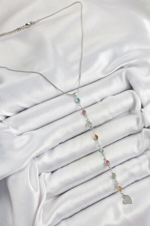 Pirinç Gümüş Renk Karışık Renk Zirkon Taşlı Y Kadın Kolye