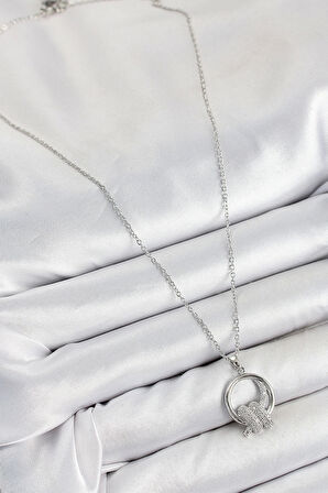 316L Çelik Zirkon Taşlı Düğüm Model Gümüş Renk Kadın Kolye