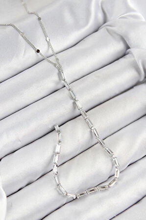 Pirinç Zirkon Taşlı Model Gümüş Renk Y Kolye