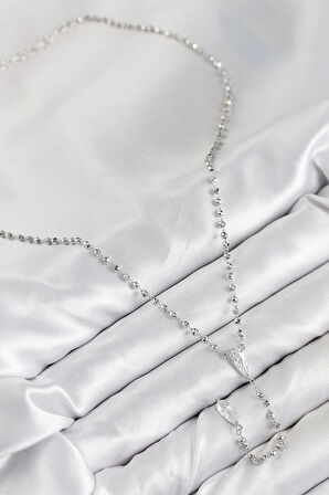 Pirinç Zirkon Taşlı Gümüş Renk Kadın Y Kolye