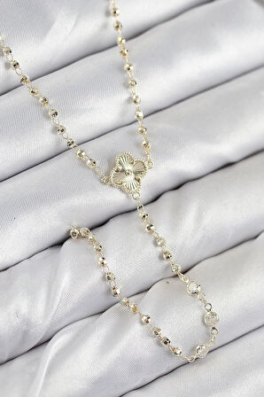 Pirinç Zirkon Taşlı Yonca Model Gold Renk Kadın Y Kolye