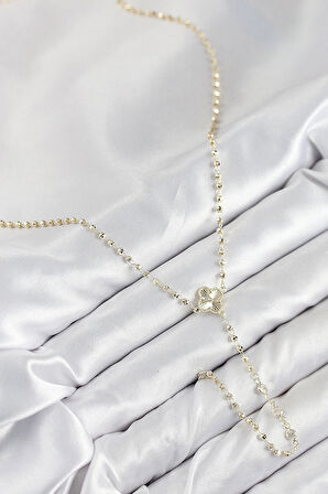 Pirinç Zirkon Taşlı Yonca Model Gold Renk Kadın Y Kolye