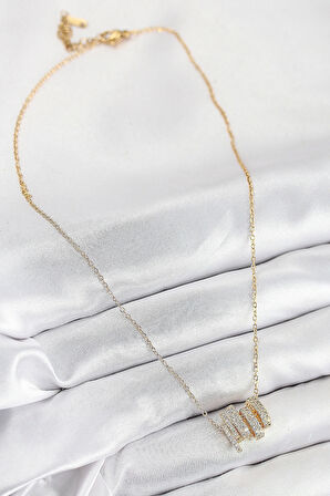 316L Çelik Zirkon Taşlı Sarmal Model Gold Renk Kadın Kolye