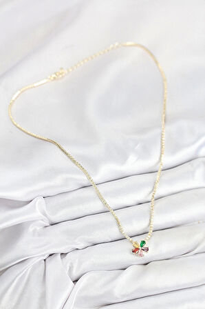 Pirinç Zirkon Taşlı Su Yolu Asorti Çiçek Model Gold Renk Kadın Kolye