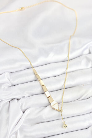 Pirinç Yılan Model Gold Renk Asansörlü Kadın Kolye