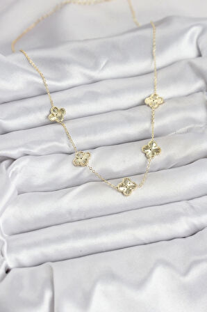 Pirinç Gold Renk Yonca Kadın Kolye