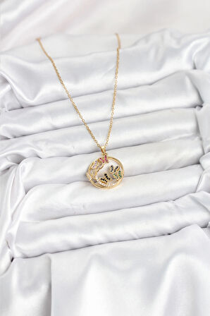 316L Çelik Zincir Gold Renk Zirkon Taşlı Kelebekli Kadın Kolye