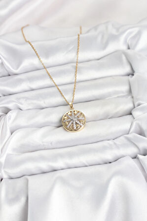 316L Çelik Zincir Gold Renk Zirkon Taşlı Kadın Kolye