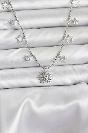 Pirinç Gümüş Renk Güneş Model Kadın Kolye