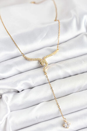 316L Çelik Zincir Gold Renk Yılan Model Y Kolye