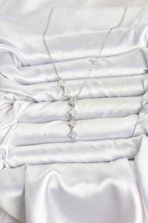 316L Çelik Zincir Gümüş Renk Yonca Model Kadın Kolye