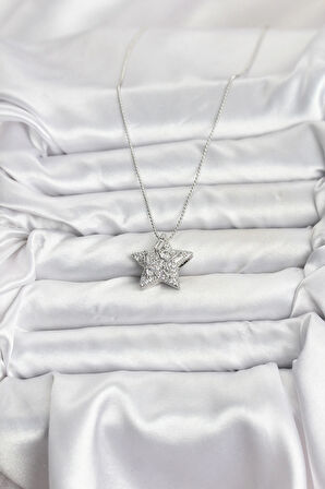 316L Çelik Zincir Gümüş Renk Zincirli Gümüş Yıldız Model Kadın Kolye