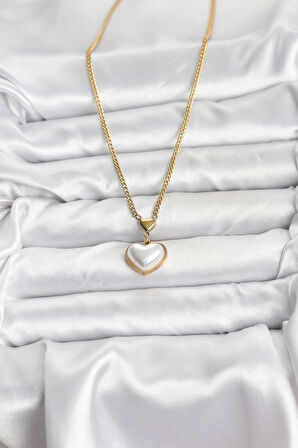 316L Çelik Zincir Gold Renk Bombeli Kalp Model Kadın Kolye