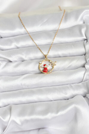 316L Çelik Zincir Gold Zirkon Taşlı Yılbaşı Tema Kadın Kolye