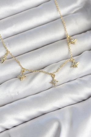 Pirinç Gold Renk Sıralı Minimal Kutup Yıldızı Model Kadın Kolye